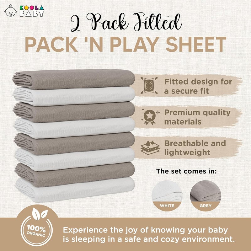 KoolerThings Pack and Play Sheets Fitted - Portable Mini Crib Mattress Sheet for Boys & Girls - Soft Jersey Cotton Play yard Sheets - Mattress Cover - Fits Most Pack n Play - Safe and Snug for Baby 2 Pack - Image 3